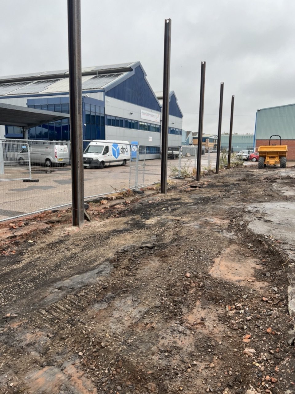 Line of RSJ posts installed along the boundary of a Wolverhampton commercial site