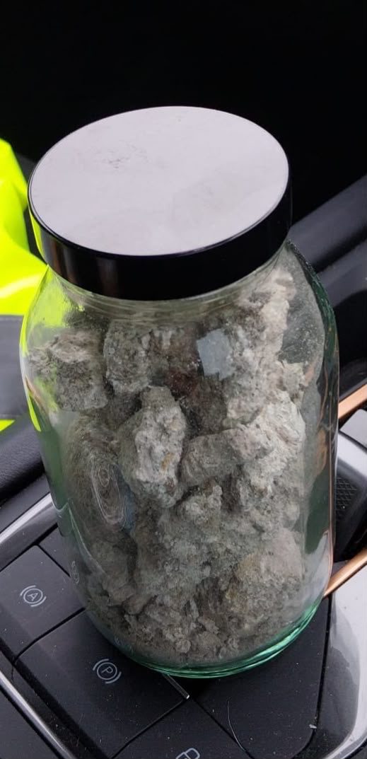 Sample of lime powder contaminated with battery acid taken for laboratory testing